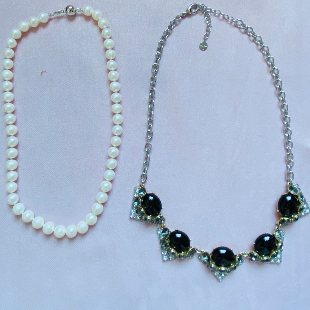 2 Fashion Necklaces-1 pearl 1 Rhinestone and Onyx
